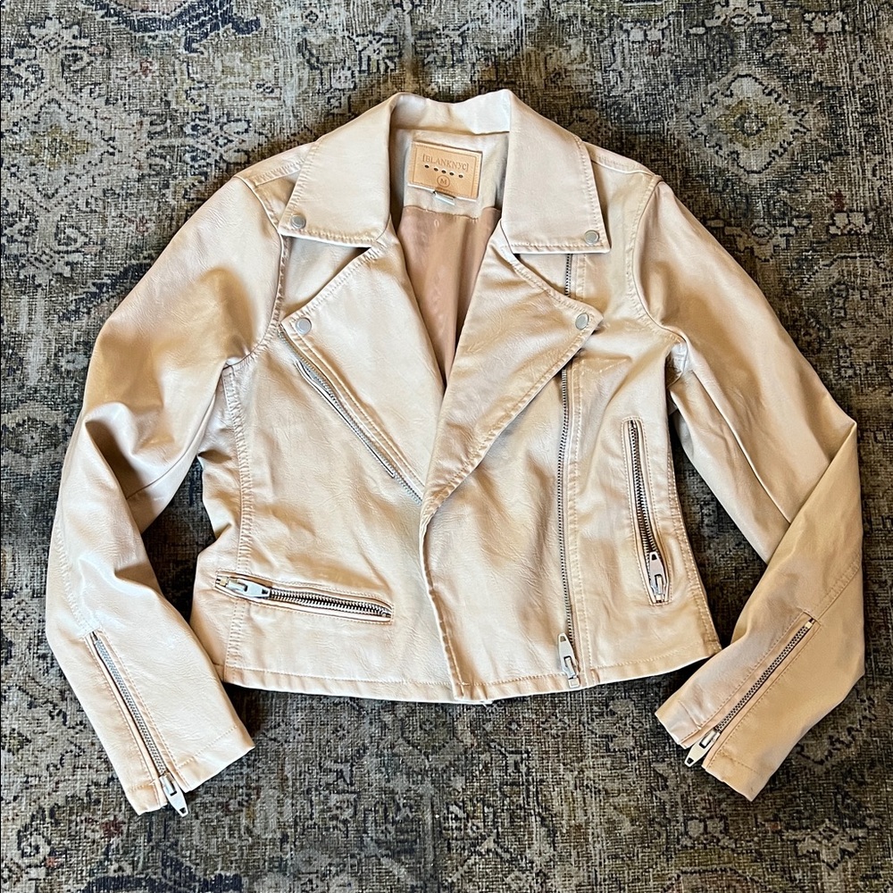 Blank NYC Light Beige Vegan Leather Jacket Size Medium Motorcycle Style